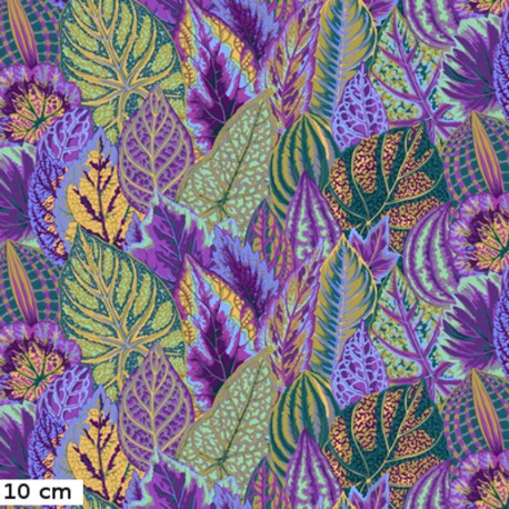 Tissu Philip Jacobs grandes feuilles de Coleus vertes et violettes PJ030