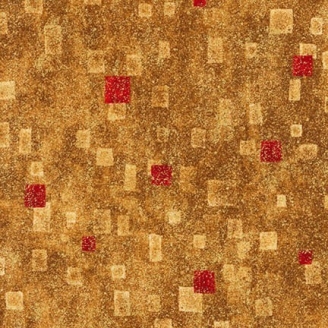 Tissu Gustav Klimt rectangles rouges fond ocre doré