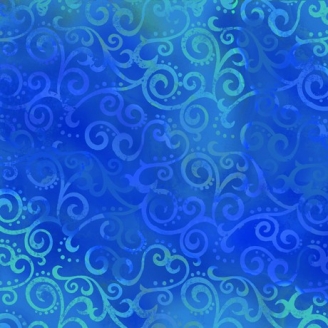 Tissu patchwork faux-uni Arabesque Bleu Roi - Ombre Scroll