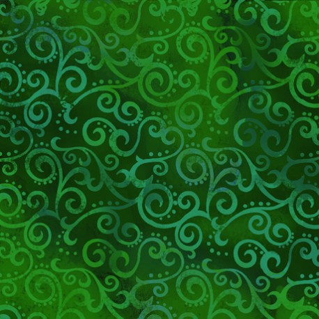 Tissu patchwork faux-uni Arabesque Vert Trèfle - Ombre Scroll