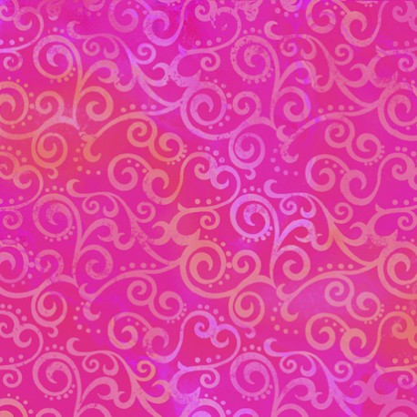 Tissu patchwork faux-uni Arabesque Rose Vif - Ombre Scroll