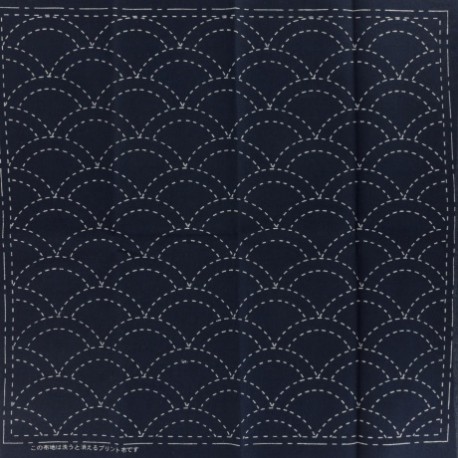 Coupon de tissu broderie Sashiko "Mer bleue et vague"