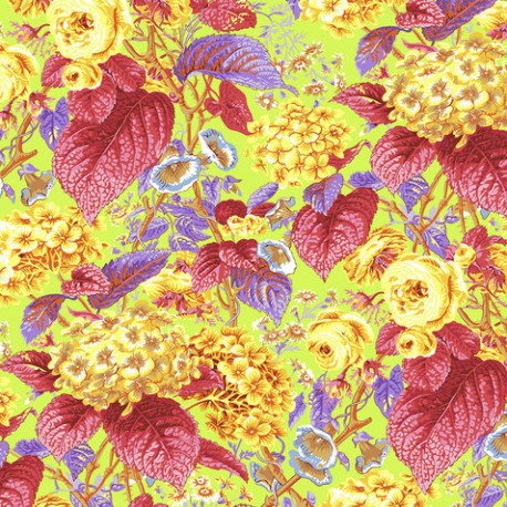 Tissu patchwork Philip Jacobs Rose and Hydrangea PJ097 jaune citron