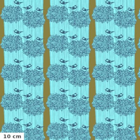 Tissu patchwork graines pour oiseaux fond bleu - After the rain de Bookhou