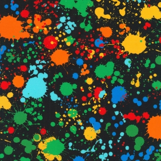 Tissu patchwork grande largeur tâches d'encre multicolores fond noir (10 x 270 cm)_