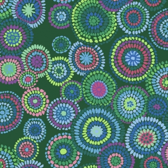 Tissu patchwork Kaffe Fassett Mosaic circles fond vert forêt GP176