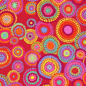 Tissu patchwork Kaffe Fassett Mosaic circles fond rouge GP176