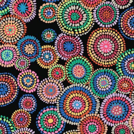 Tissu patchwork Kaffe Fassett Mosaic circles fond noir GP176