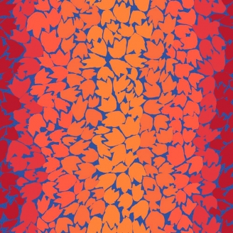Tissu Kaffe Fassett ombres de feuilles oranges fond bleu GP174