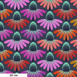 Tissu patchwork fleurs d'échinacées chaudes fond gris - Hindsight d'Anna Maria Horner