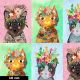 Tissu patchwork portraits de chats famille n°2 Floral pets (30 cm)