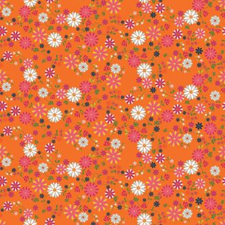 Tissu patchwork marguerites fond orange - Garden Party