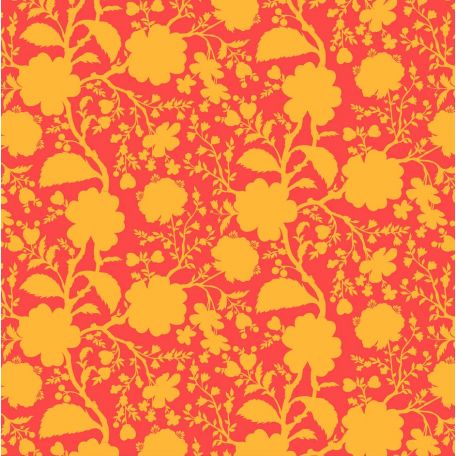 Tissu patchwork Tula Pink fleurs sauvages oranges fond rouge (wildflower snapdragon) - True colors