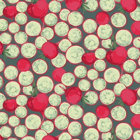 Tissu patchwork radis rouges fond vert - Veggies de Martha Negley