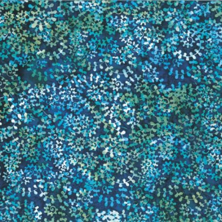 Tissu batik lianes turquoises fond bleu pétrole