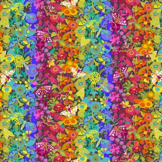 Tissu patchwork papillons en dégradé multicolore fond gris - Art Theory d'Alison Glass
