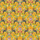 Tissu patchwork Odile Bailloeul les joyaux de la Reine (oiseaux) fond jaune - Jardin de la reine 