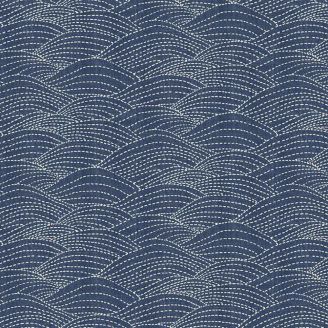 Tissu patchwork vagues en surpiqûres bleu indigo - Sashiko