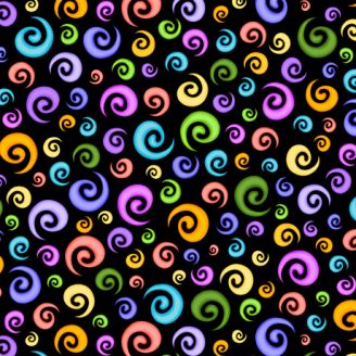 Tissu patchwork spirales colorées fond noir - Festival