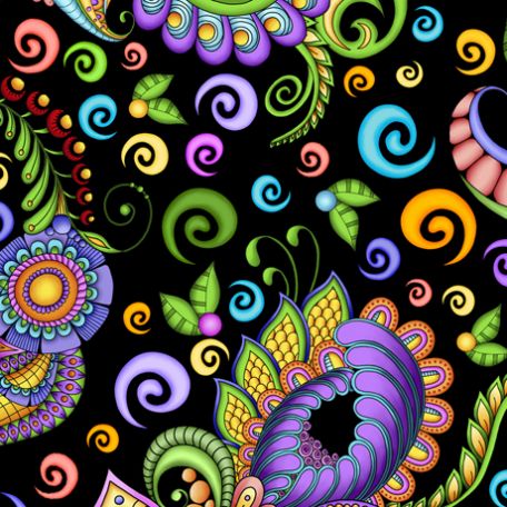 Tissu patchwork doodling coloré - Festival