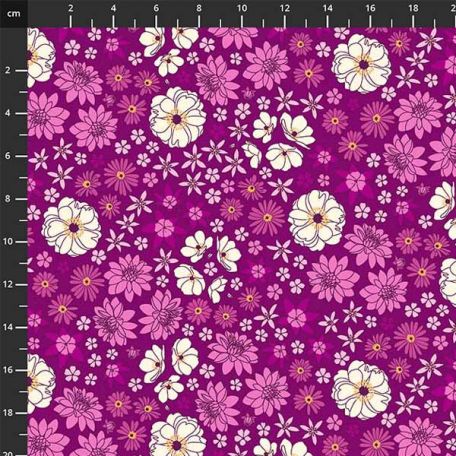 Tissu patchwork tapis de fleurs zinzolin - Prickly Pear