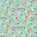 Tissu patchwork feuillages japonais fond turquoise - Michiko