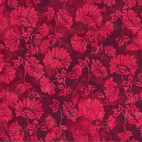 Tissu batik fleurs rouge velours