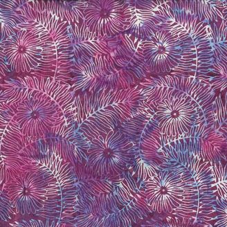 Tissu batik fougères fleuries violet cassis