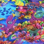 Tissu patchwork poissons tropicaux multicolores - Coral Canyon
