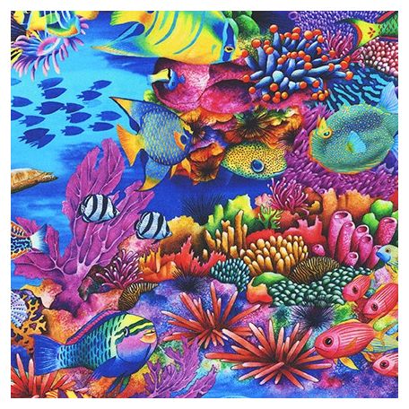 Tissu patchwork poissons tropicaux multicolores - Coral Canyon