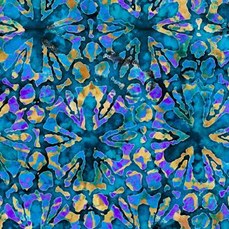 Tissu imprimé fleurs étoiles turquoises - Tropicalia
