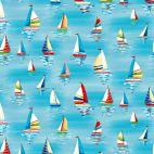 Tissu patchwork bateaux à voiles bleu ciel