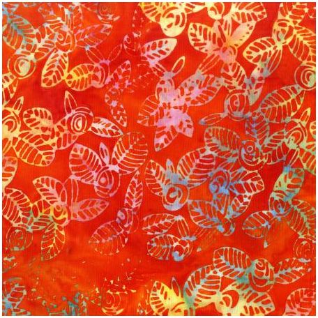 Tissu batik roses fond orange rouge