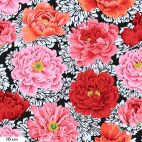 Tissu patchwork Philip Jacobs Brocade Peony pivoines roses fond noir PJ062
