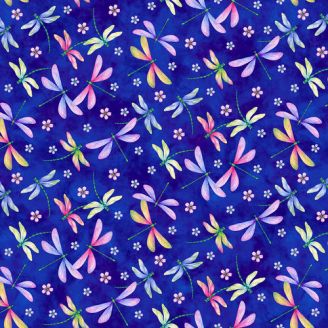 Tissu patchwork libellules fond bleu roi - Gossamer Gardens