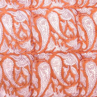 Voile de coton indien - motif cachemire fond orange brûlé