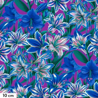 Tissu Philip Jacobs amaryllis bleus fond prune PJ104