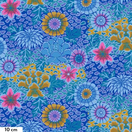 Tissu patchwork Kaffe Fassett grandes fleurs Dream fond bleu GP148