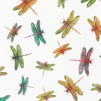 Tissu patchwork libellules fond blanc - Fantastic Forest