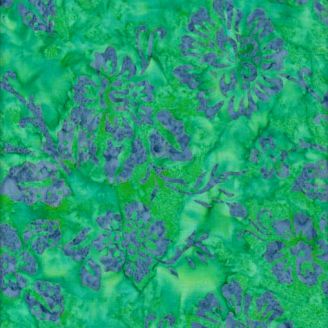 Tissu batik fleur grise fond vert jade 