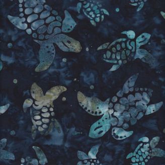 Tissu batik tortues de mer fond bleu nuit