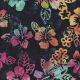 Tissu batik fleurs hawaïennes multicolores fond nuit