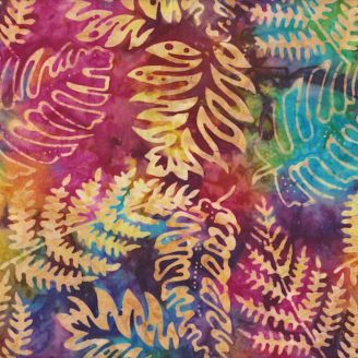 Tissu batik fougères fond multicolore