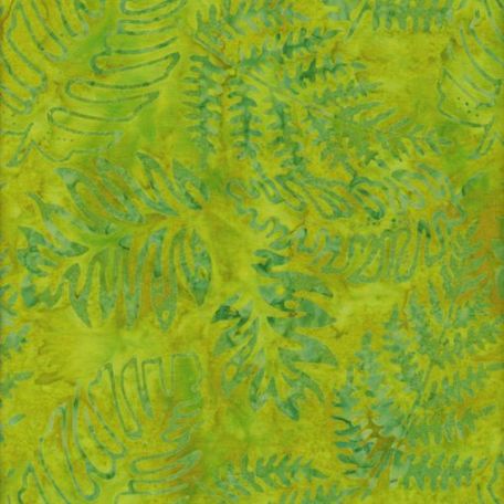 Tissu batik fougères fond vert citron