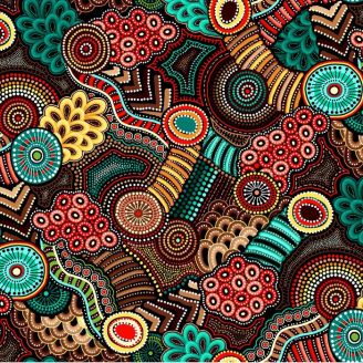Tissu patchwork paysage aborigène brun turquoise - Gondwana