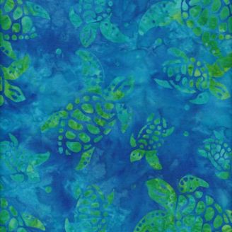 Tissu batik tortues bleues azur et vertes
