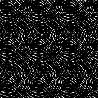 Tissu patchwork spirales de pointillés blancs fond noir