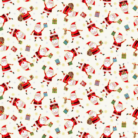 Tissu patchwork Père Noël et cadeaux fond écru - Santa Express