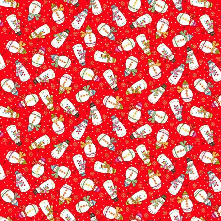 Tissu patchwork bonhommes de neige fond rouge - Santa Express