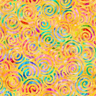 Tissu patchwork spirales multicolores fond jaune - Brilliance